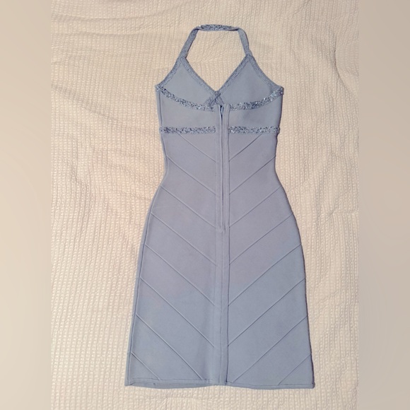 Herve Leger Blue Halter neck Beaded Dress - Picture 8 of 11